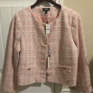 Express Pink Tweed Button Jacket, Size XL